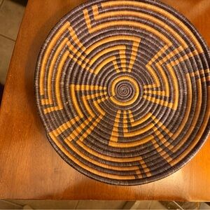 Handwoven Basket with Geometric Pattern 12” across 3.5 deep